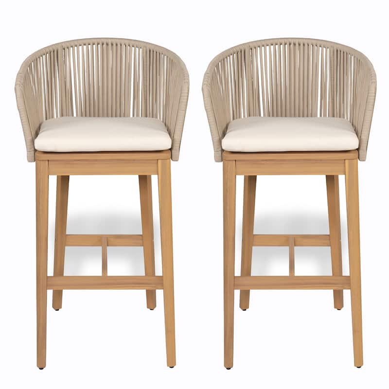 Christopher Knight Home- Eulalia Acacia Wood Patio Bar Stool (Set of 2)