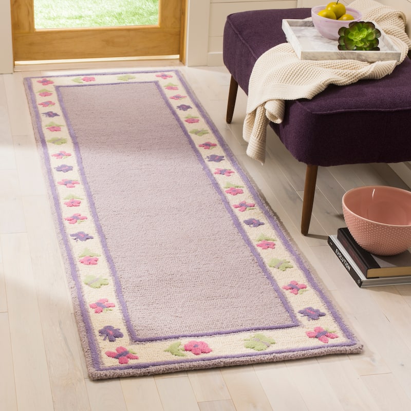 SAFAVIEH Handmade Children's Butterflies Garden New Zealand Wool Rug - 2'3" x 7' Runner - Lavander/Multi - Runner