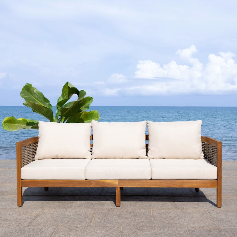 SAFAVIEH Outdoor Living Amanda 3 Seater Sofa. - 76Wx30Dx25H
