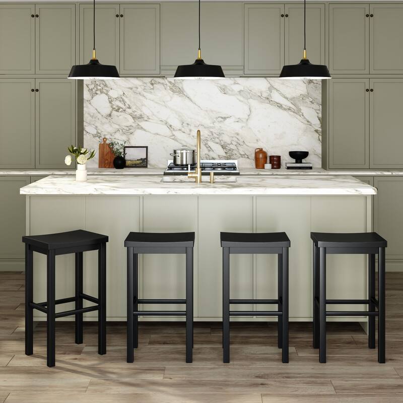 Now Furniture Solid Wood Backless Saddle Seat Bar Height Stool - Black - Set of 4