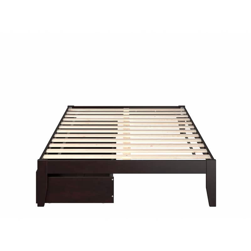 Full Size Bed with Drawers - Modern Bohemian Style Bed Frame, Espresso Finish
