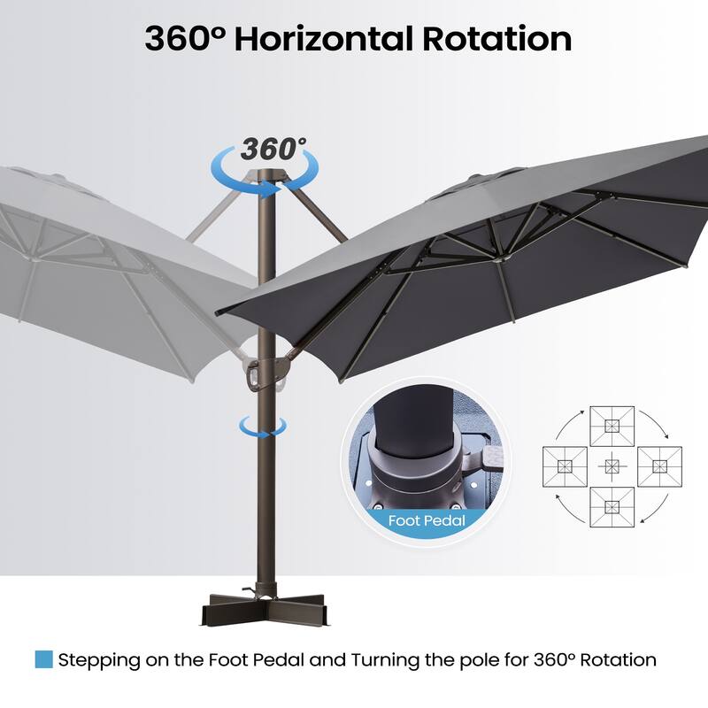 Luxury Outdoor Shade Canopy Patio Cantilever Offset Umbrella with 360-degree Rotation