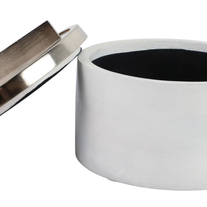 Elegant Round Decorative Box with Metal Lid - Set of 2, 7", 5", White - 7.0"