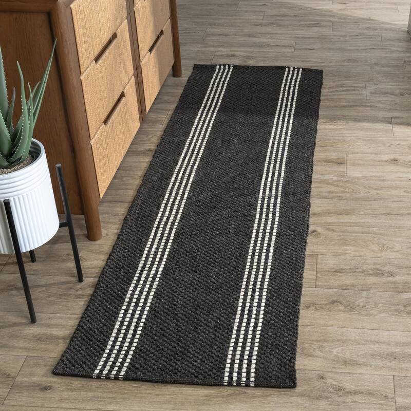 Villa by Classic Home Sorrento Handwoven Performance Stripe Fabric Rug - 2.6x8 Runner - Charcoal