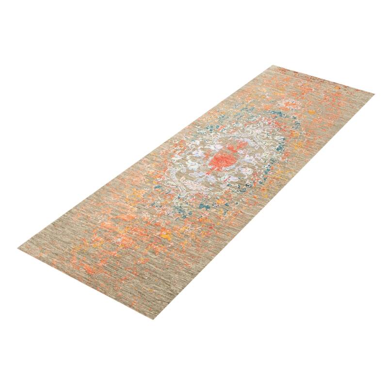 ECARPETGALLERY Hand-knotted Heritage Grey Silk, Wool Rug - 2' 7" x 8' 1"