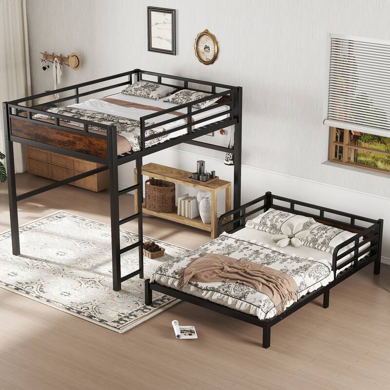 Metal High Loft Bed and Platform Bed, Heavy Duty Metal Bunk Bed Frame, Noise Free, Can be Converted into 2 Beds