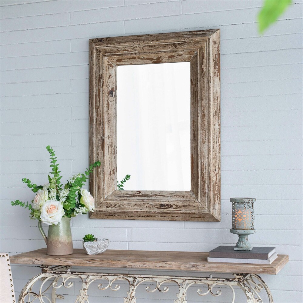 Rectangle Wall Accent Mirror with Distressed Wood Frame Rectangle Wall Accent Mirror with Distressed Wood Frame