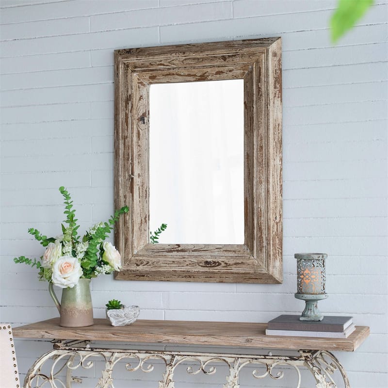 Rectangle Wall Accent Mirror with Distressed Wood Frame