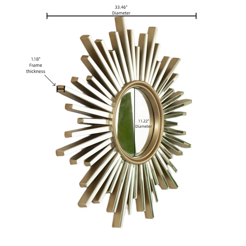 33" Gemme Mirror, Luxury Style PU Sunburst-shaped Art Decorative Mirror, Suitable for Bathroom, Bedroom, Living Room - Silver