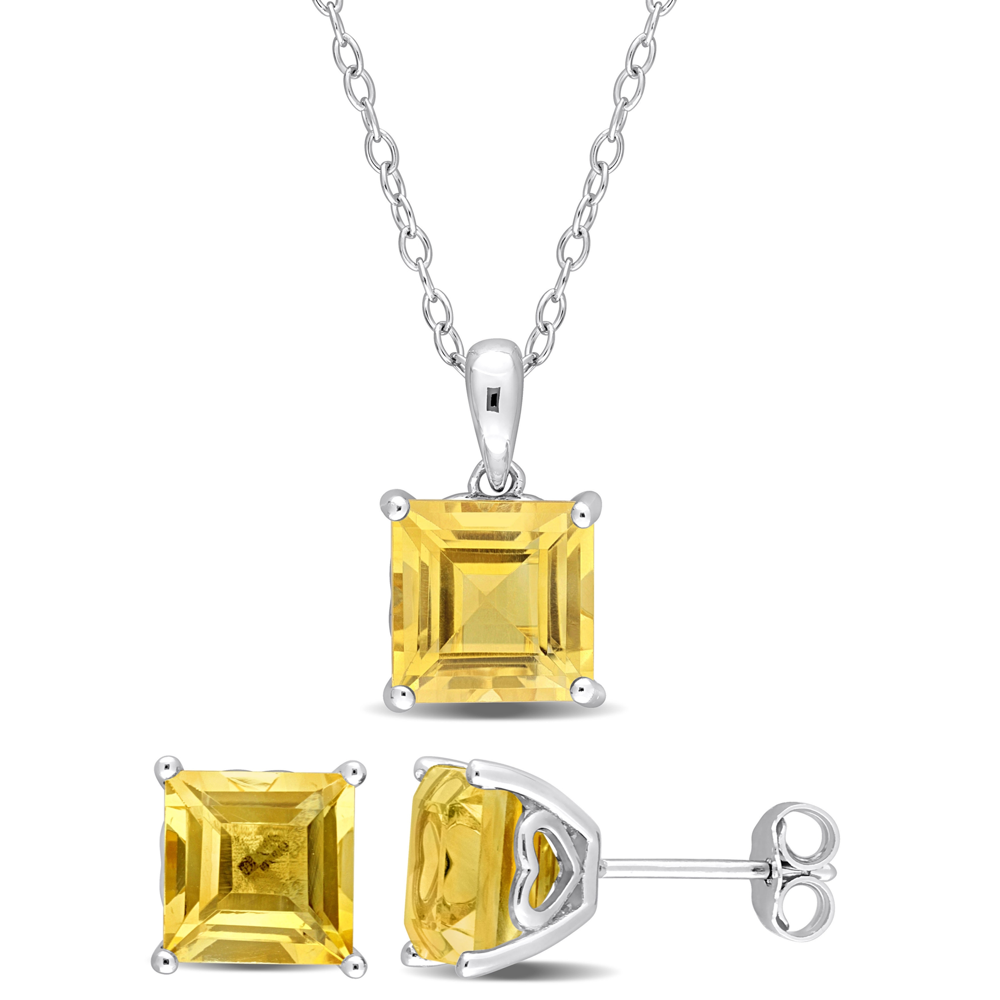 Miadora 7 1/3ct TGW Square Citrine Set of Necklace and Earrings in Sterling Silver
