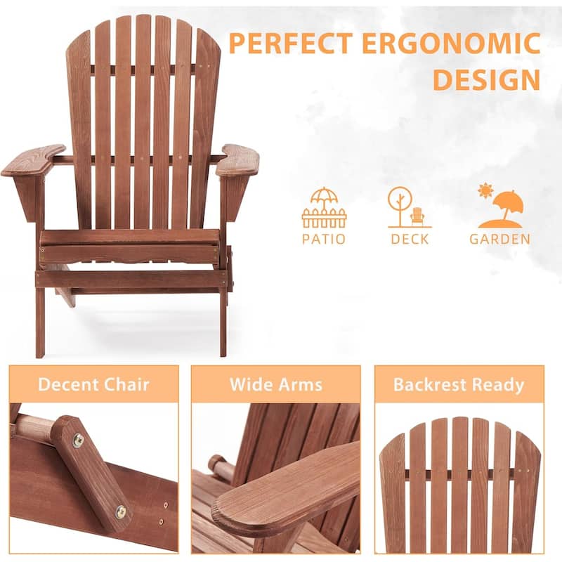 Set of 4 Outdoor Garden Solid Wood Folding Lounge Adirondack Chairs