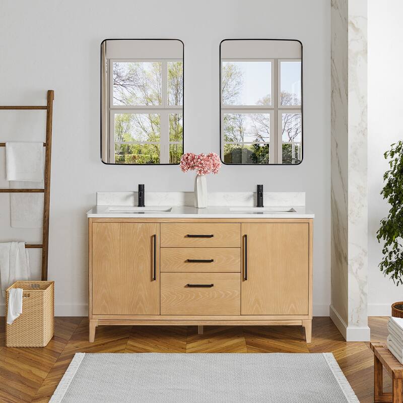 Gara Double Bath Vanity with Composite Stone Top and Mirror