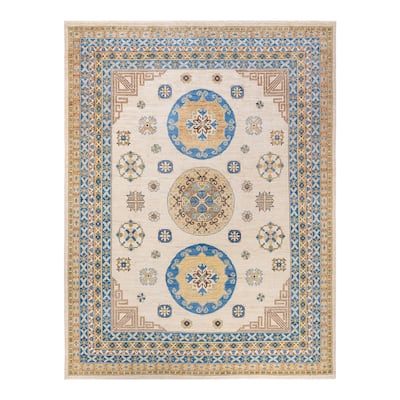 Overton Hand Knotted Wool Vintage Inspired Traditional Khotan Ivory Area Rug - 9' 0" x 11' 10"