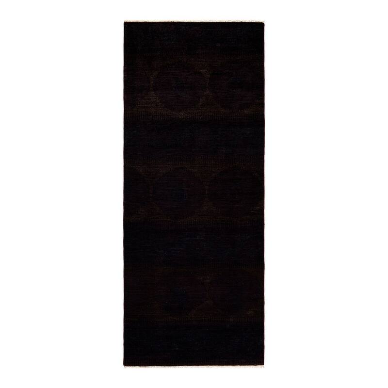 Overton Hand Knotted Wool Vintage Inspired Modern Contemporary Modern Brown Area Rug - 4' 1" x 10' 2"
