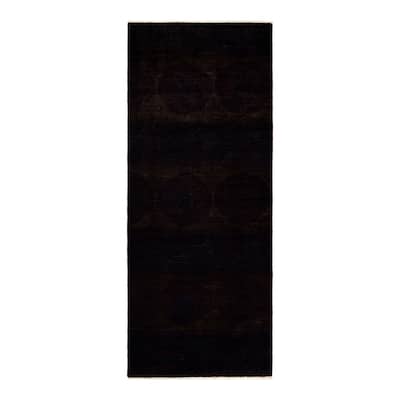 Overton Hand Knotted Wool Vintage Inspired Modern Contemporary Modern Brown Area Rug - 4' 1" x 10' 2"