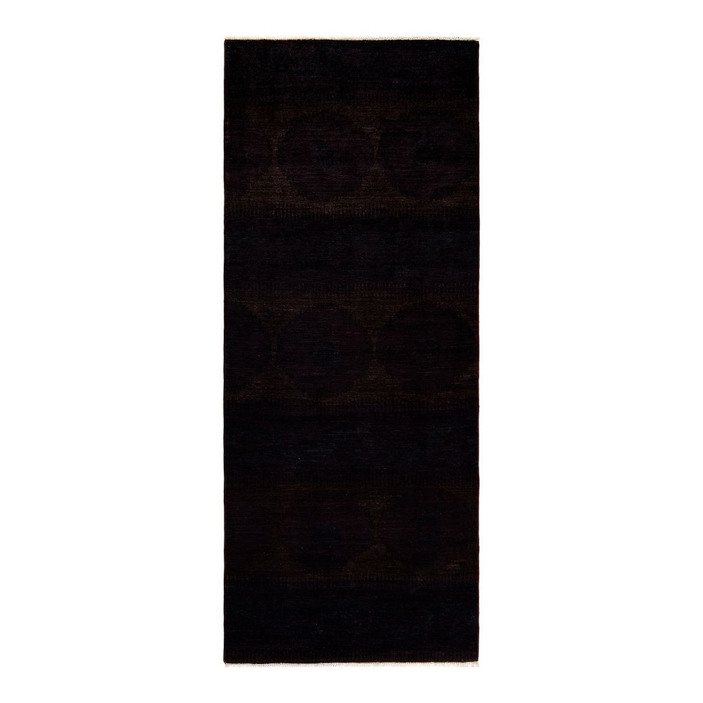 Overton Hand Knotted Wool Vintage Inspired Modern Contemporary Modern Brown Area Rug - 4' 1" x 10' 2"