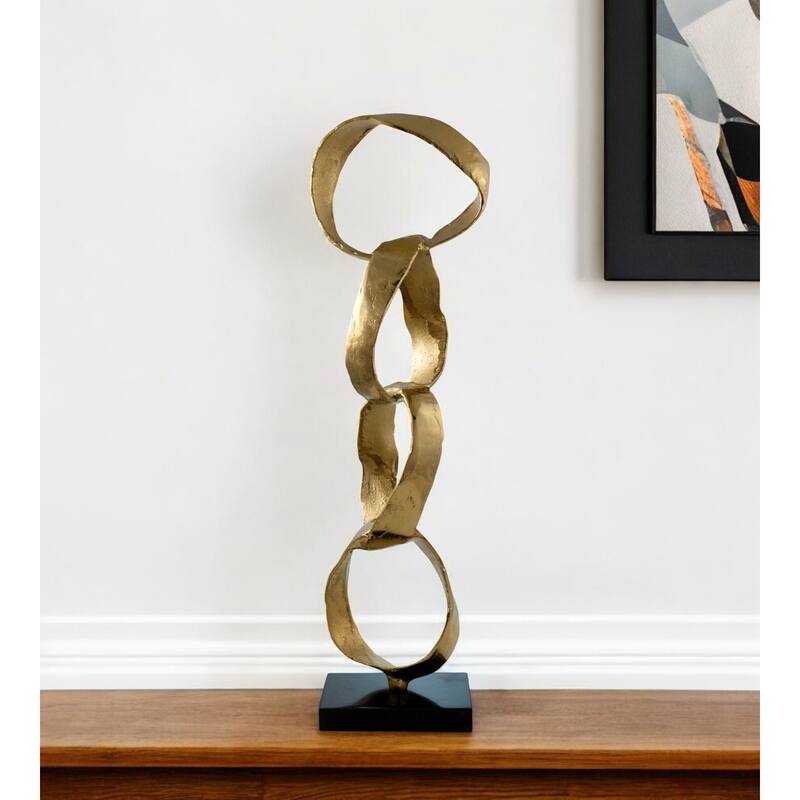 HomeRoots 25" Gold and Black Marble and Aluminum Modern Abstract Tabletop Sculpture - 7' X '24.5' X '7 - 7' X '24.5' X '7
