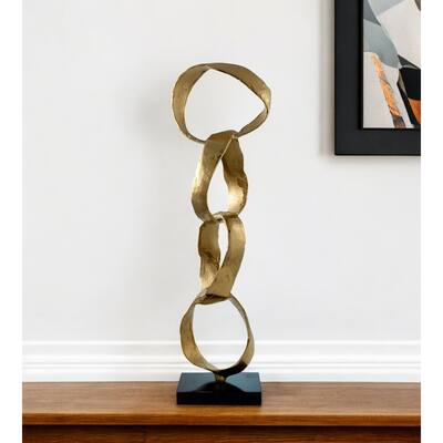 HomeRoots 25" Gold and Black Marble and Aluminum Modern Abstract Tabletop Sculpture - 7' X '24.5' X '7