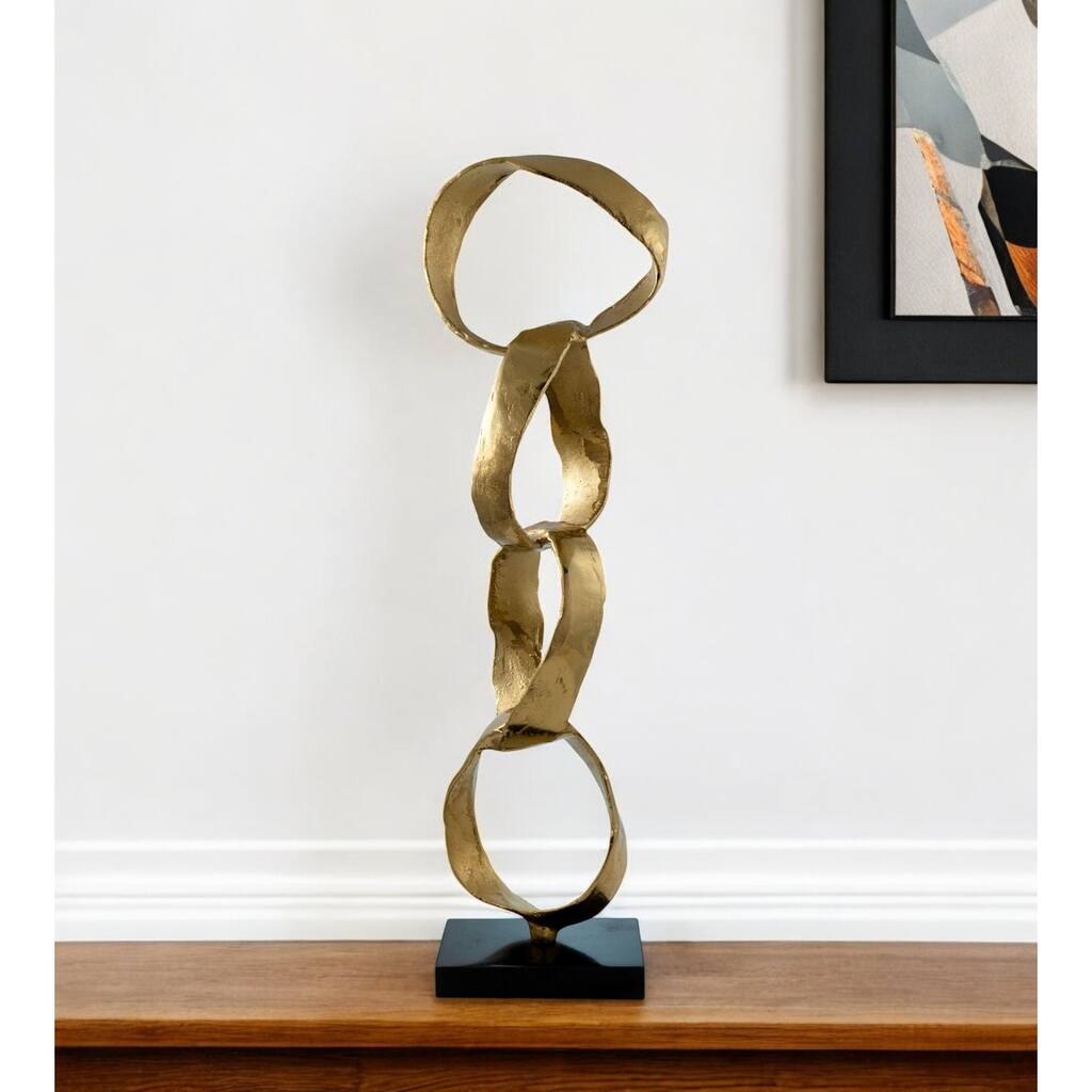 HomeRoots 25" Gold and Black Marble and Aluminum Modern Abstract Tabletop Sculpture - 7' X '24.5' X '7