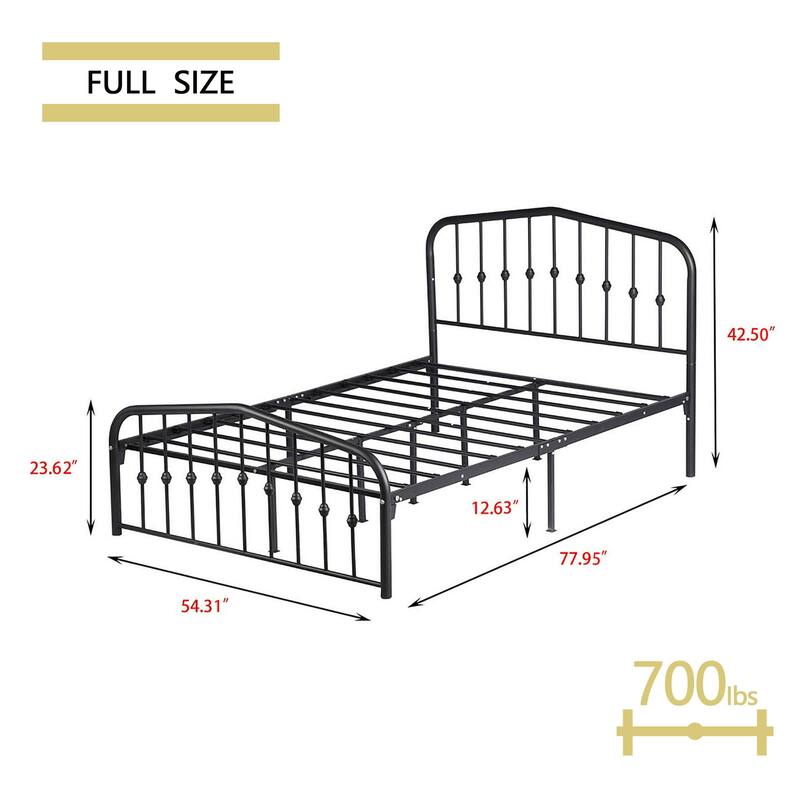Alazyhome Platform Metal Bed Frame with Headboard, Iron Slat Support
