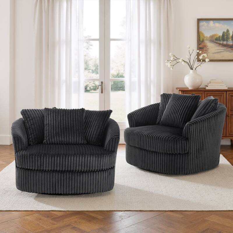 UIXE Oversize 43" Plush Corduroy Swivel Barrel Chair Comfy Accent Chair For Living Room