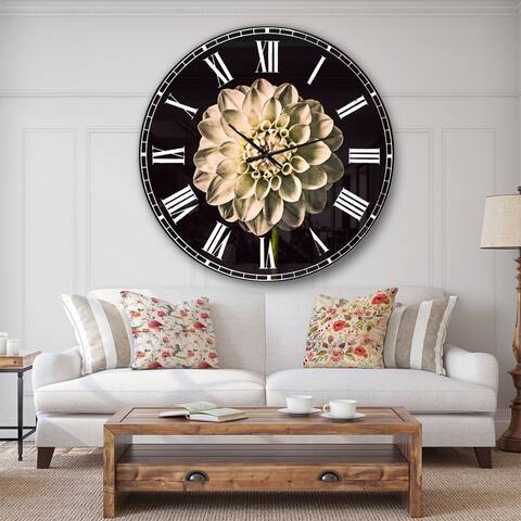 Designart 'Isolated Dahlia Flower in Black' Oversized Floral Wall CLock