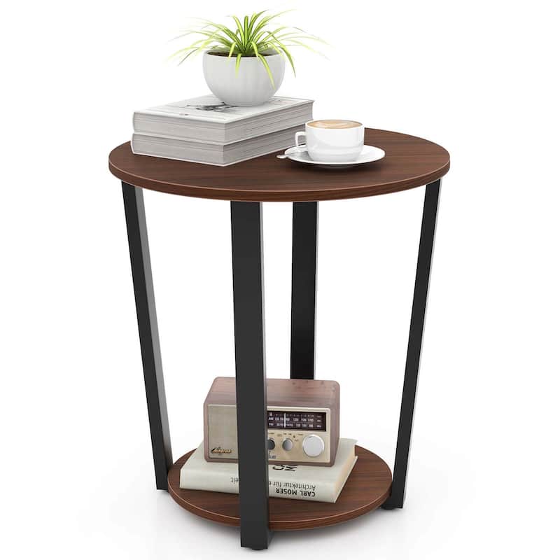 Costway Industrial End Table Sofa Side Table Nightstand with Storage - See Details - See Details - Retro Brown + Black - Wood