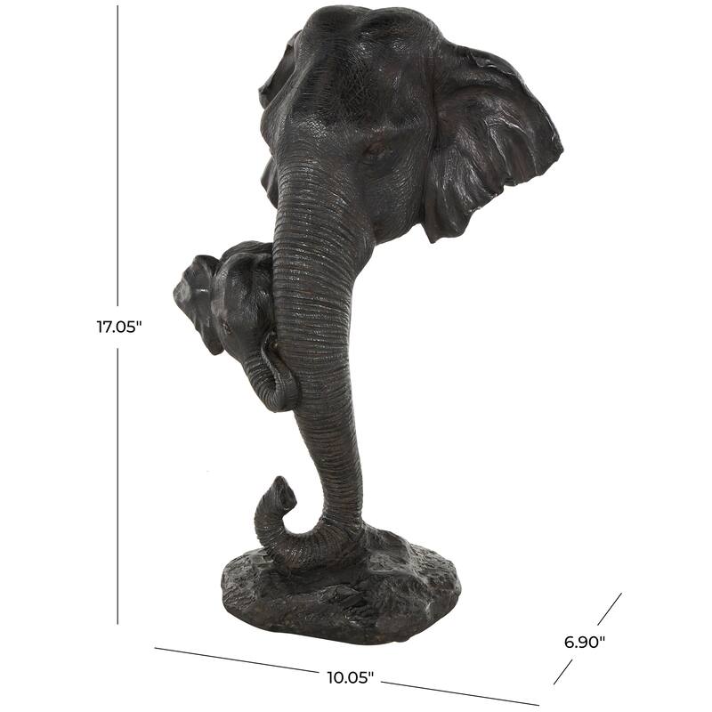 Black Polystone Mom and Baby Elephant Decorative Sculpture