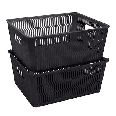 Simplify 2 Pack Slide 2 Stack It Storage Tote Baskets in Black
