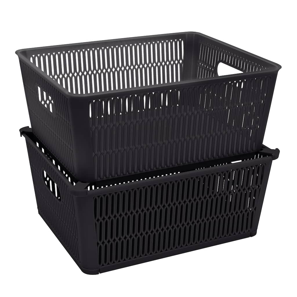 Simplify 2 Pack Slide 2 Stack It Storage Tote Baskets in Black