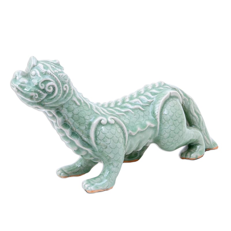Novica Handmade Mythical Mom Celadon Ceramic Sculpture