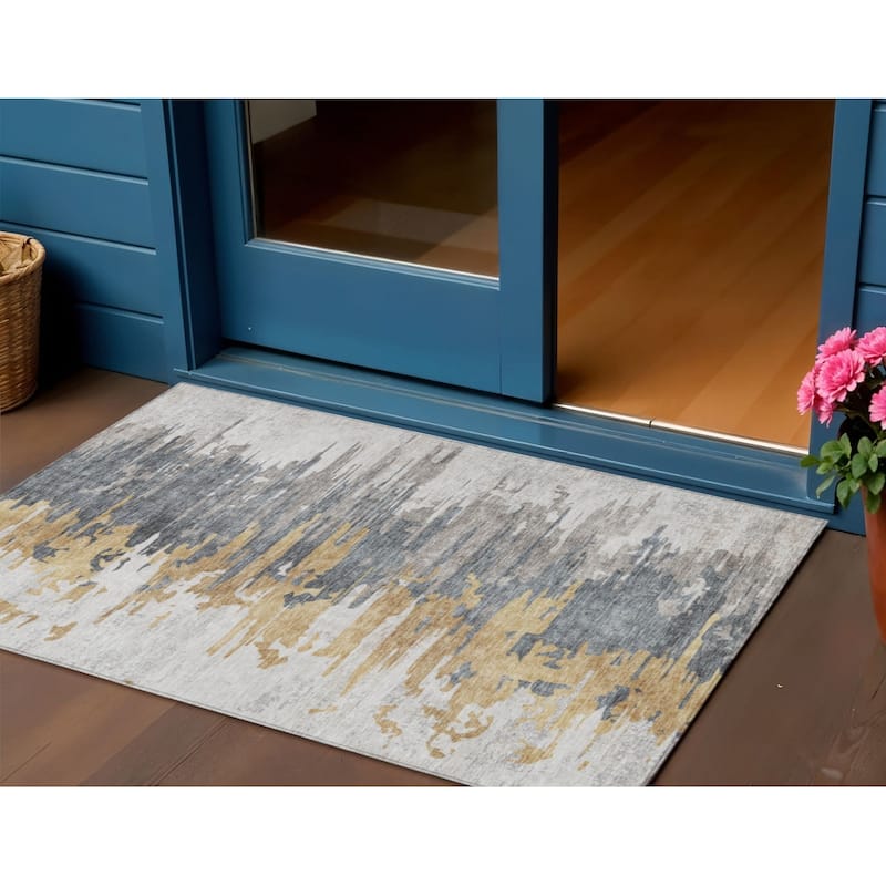 HomeRoots Abstract Transitional Rectangle Outdoor Rug - 3' x 5'