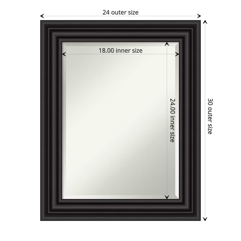 Beveled Bathroom Wall Mirror - Colonial Black Frame - Outer Size: 24 x 30 in