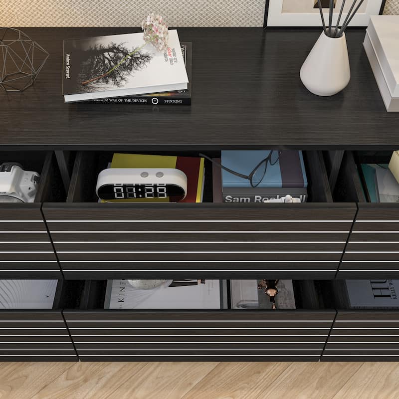 63" Multipurpose 6-Drawer Dresser and Television Stand Enertainment