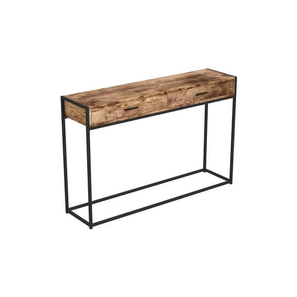 Console Table 48l Brown Reclaimed Wood 2 Drawers Black Metal 48 X 12 X 32 Overstock 32411362