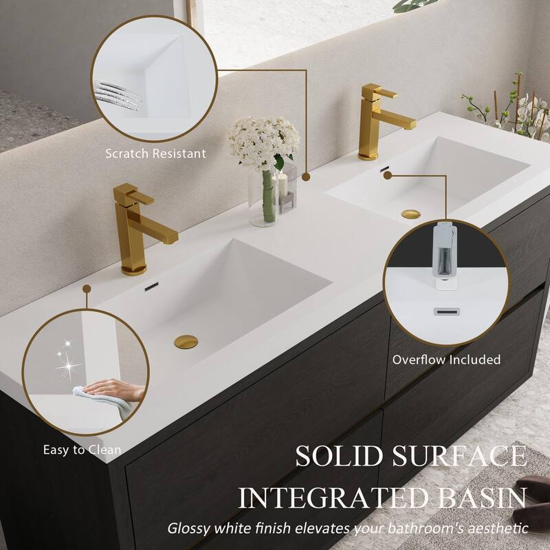 Freestanding Bathroom Vanity with White Stone Resin Top