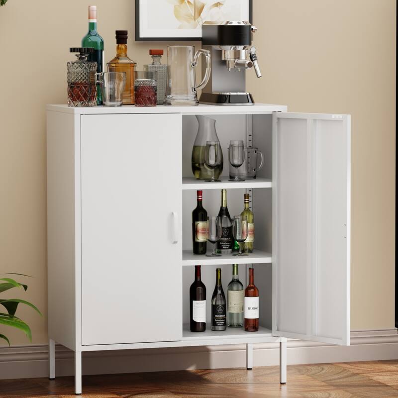 The metal storage locker, 40 inches high, comes with 2 doors and is suitable for homes, offices and coffee bars