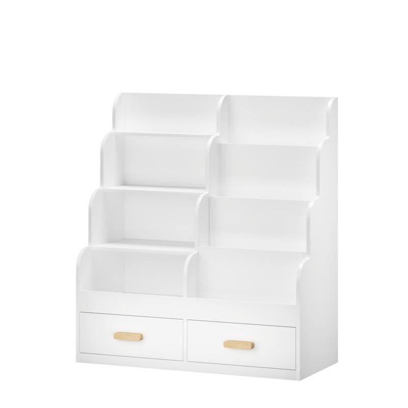 Kids Bookshelf with 2 Storage Drawers - Front-Facing Children's Bookcase and Multi-Tier Toy Organizer