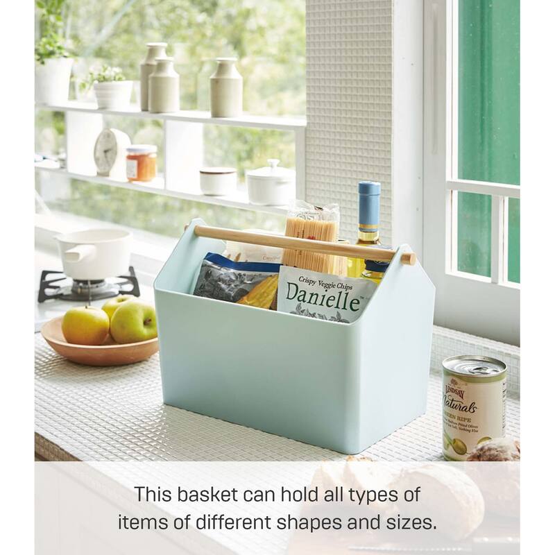 Yamazaki Home Storage Caddy, Plastic and Wood, Holds 4.4 lbs - L 8.27 x W 14.57 x H 9.45 inches