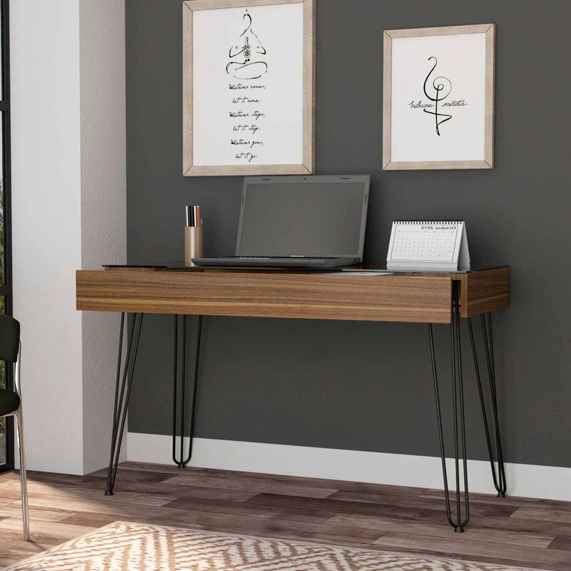 Hairpin leg deals desk with drawers