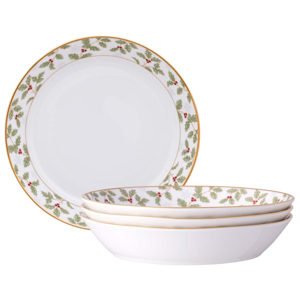 Holly & Berry Gold Set of 4 Coupe Dinner Bowls, 9-3/4", 43 oz.