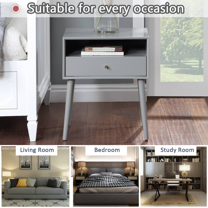 Night Stand with Drawer,Modern Nightstand,Bedside Tables,Mid Century Nightstands with Open Storage Shelf