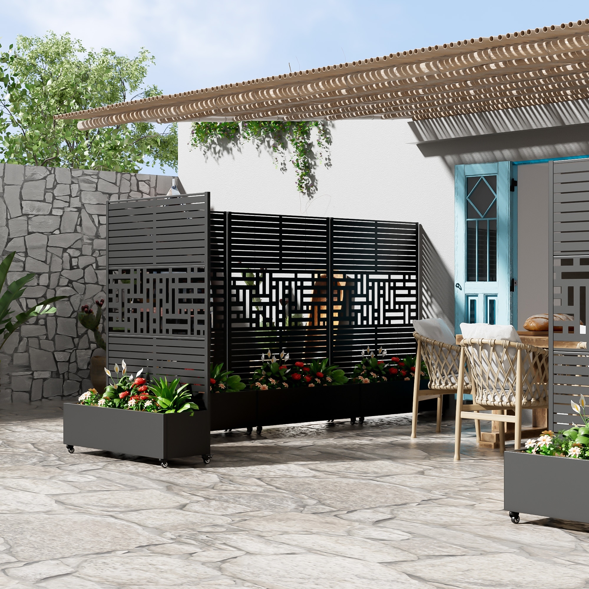 Metal Movable Planter Box with Trellis Privacy Screen Planter Box