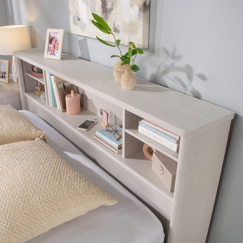 Engineered Wood Vintage Full/Queen Bookcase Headboard with Spacious Storage Cubby