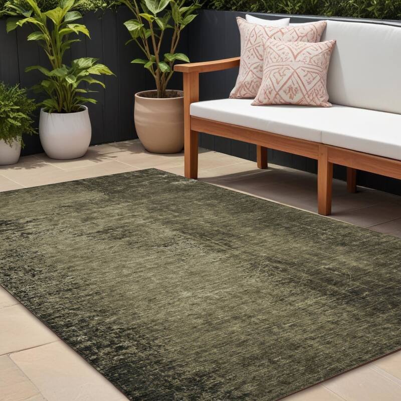 Alrim Artistic Abstract Weather Resistant Classic Meets Modern Outdoor Rug - 9' X 12' - Grey