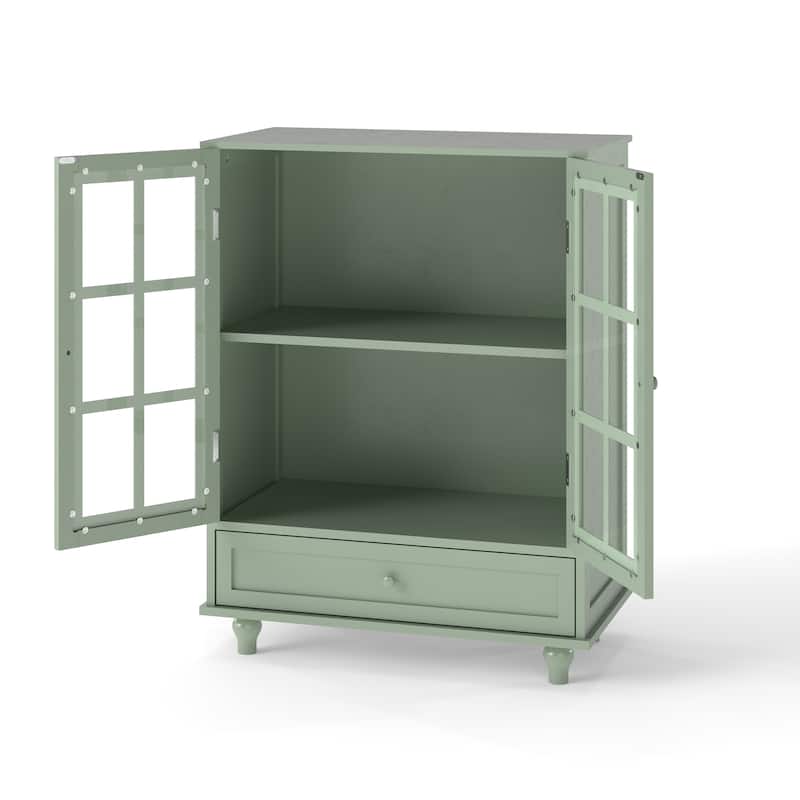 Accent Small Buffet Cabinet with Storage, Buffet Sideboard with Glass Doors and Drawer, Coffee Bar Cabinet with Adjustable Shelf
