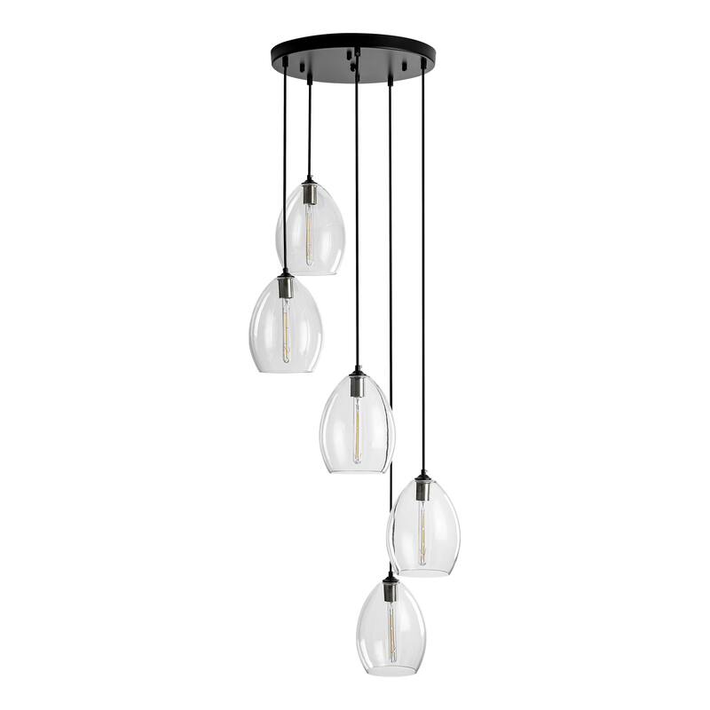 5-Light Modern Cluster Black Pendant Light with Glass Shade