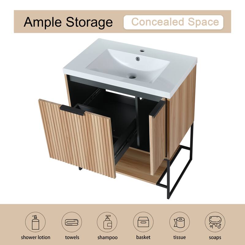 Malwee 24"/30"/48" FreeStanding Bathroom Vanity, Floor Stand Bathroom Vanity with Resin Top,Soft Close Door & Drawer