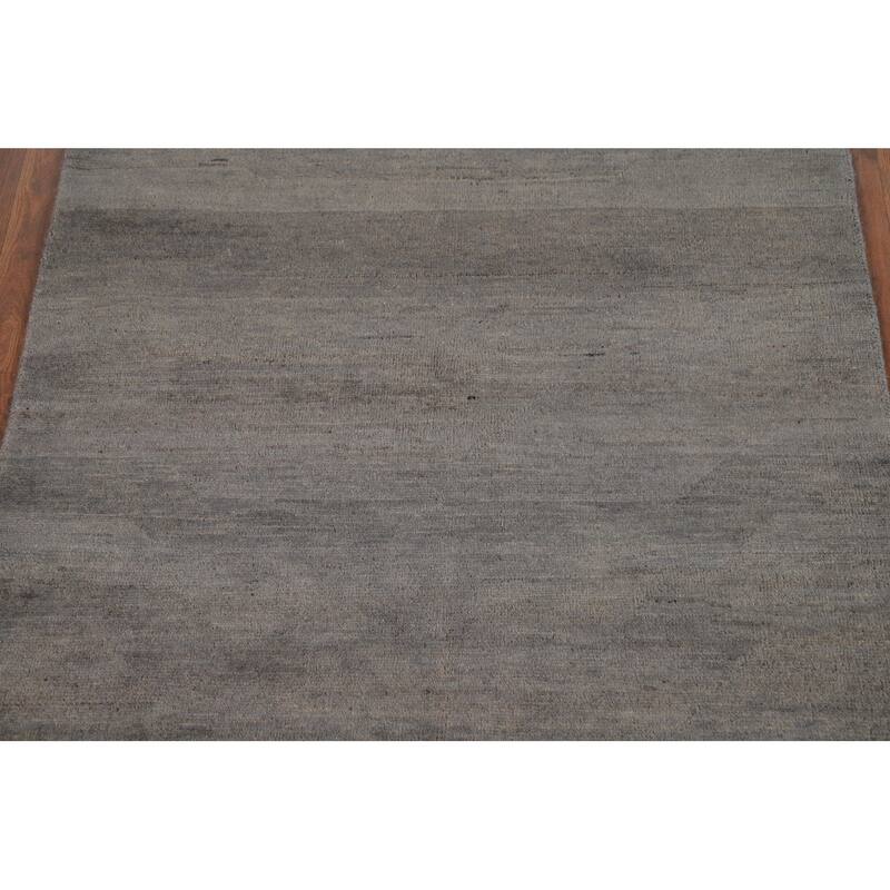 Solid Gray Gabbeh Modern Foyer Rug Hand-Knotted Wool Carpet - 3'3"x 4'10"