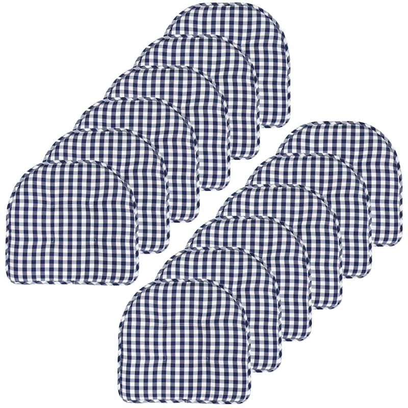 Sweet Home Collection Checkered Buffalo Check U-Shaped Memory Foam Chair Cushions 17" x 16" - Set of 12 - Navy White